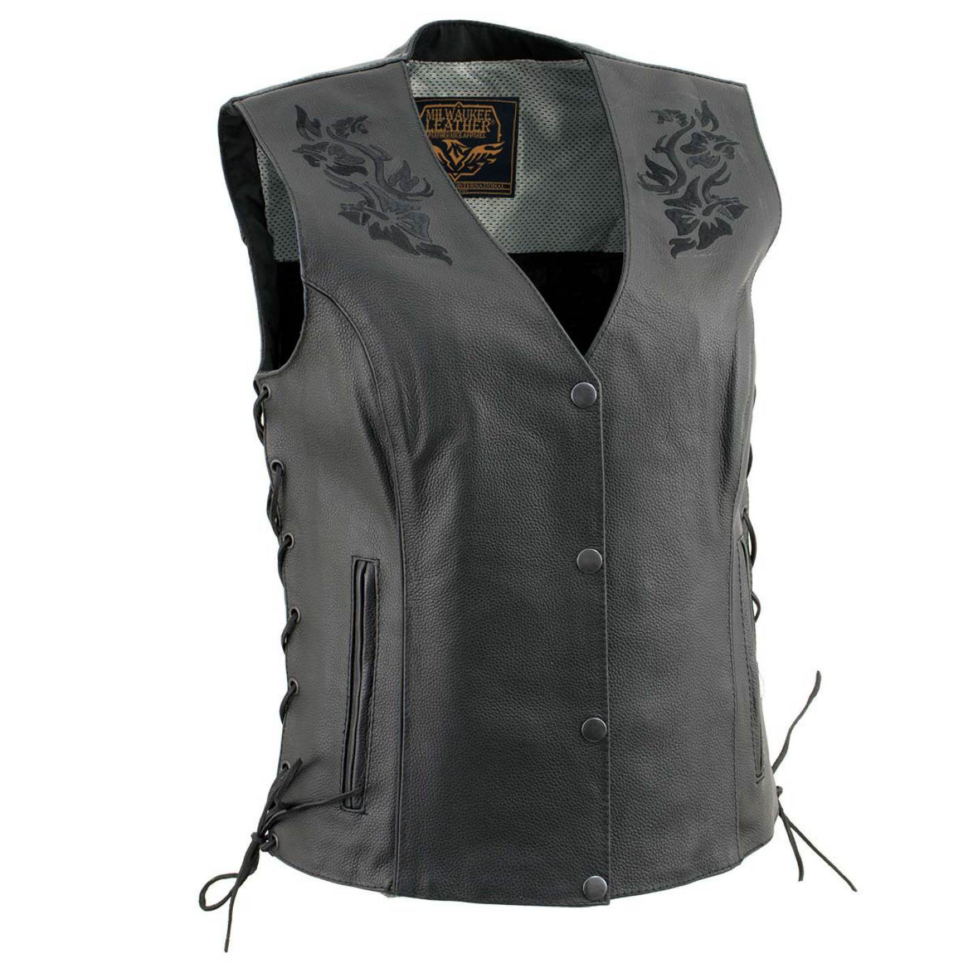 Milwaukee Leather Women's Bling V-Neck Leather Motorcycle Vest with Rhinestone Detail