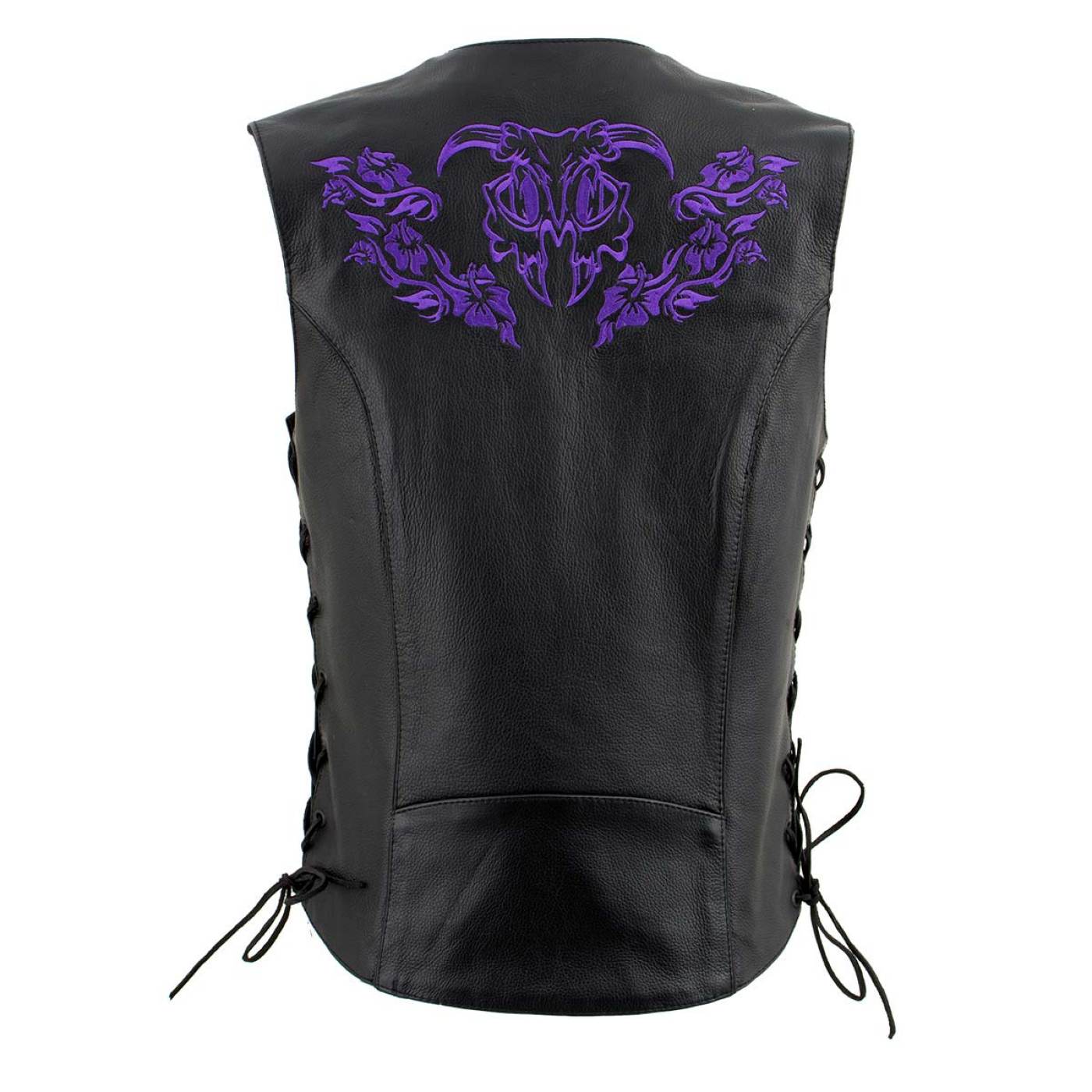 Milwaukee Leather Women's Gemma Black/Purple Leather Motorcycle Vest with Side Laces - LKL4717