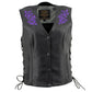Milwaukee Leather Women's Gemma Black/Purple Leather Motorcycle Vest with Side Laces - LKL4717