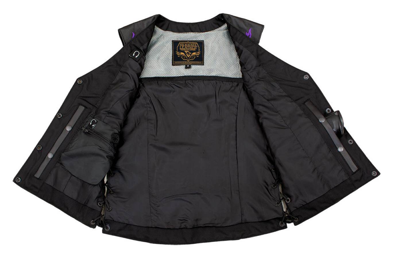 Milwaukee Leather Women's Bling V-Neck Leather Motorcycle Vest with Rhinestone Detail