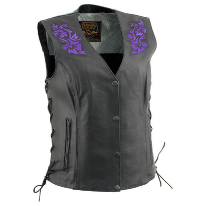 Milwaukee Leather Women's Gemma Black/Purple Leather Motorcycle Vest with Side Laces - LKL4717