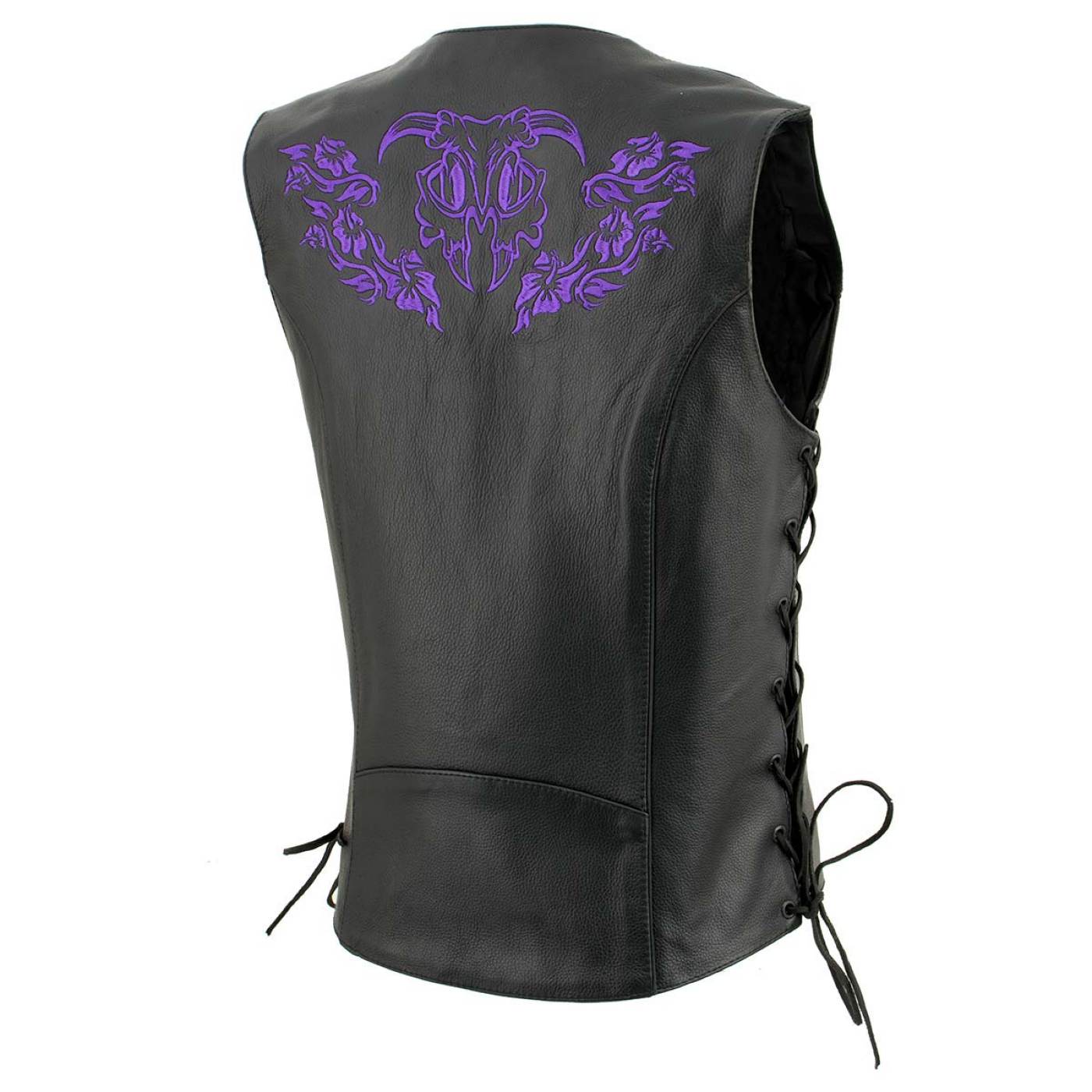 Milwaukee Leather Women's Gemma Black/Purple Leather Motorcycle Vest with Side Laces - LKL4717