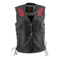 Milwaukee Leather Women's Gemma Black/Red Leather Motorcycle Vest with Side Laces - LKL4718