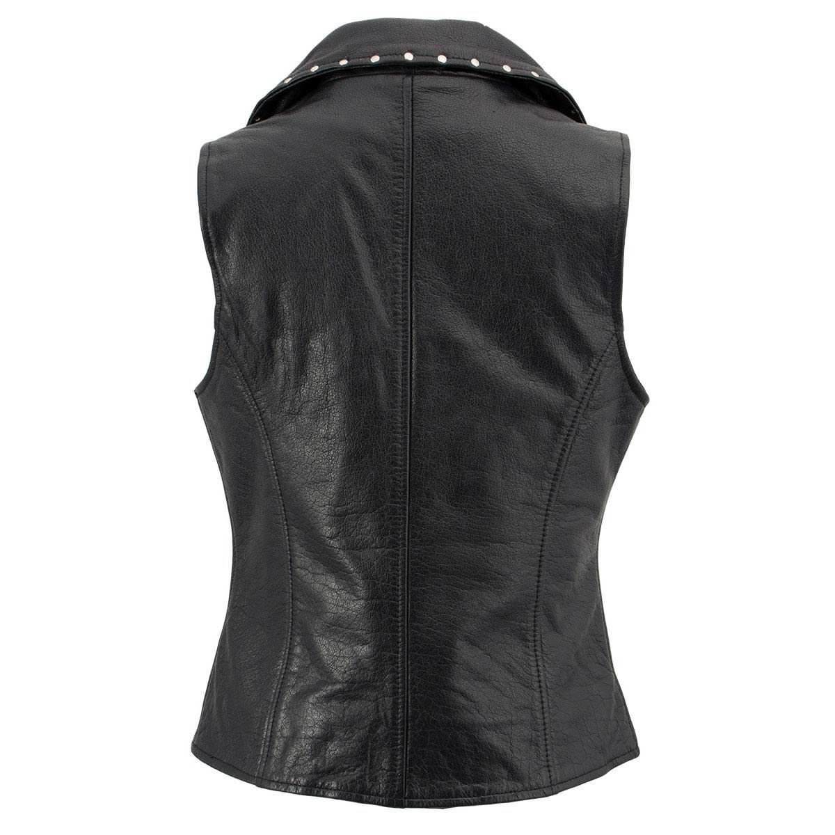 Milwaukee Leather Women's Dita Black Motorcycle Leather Vest w/ Riveted Lapel Collar - LKL4720