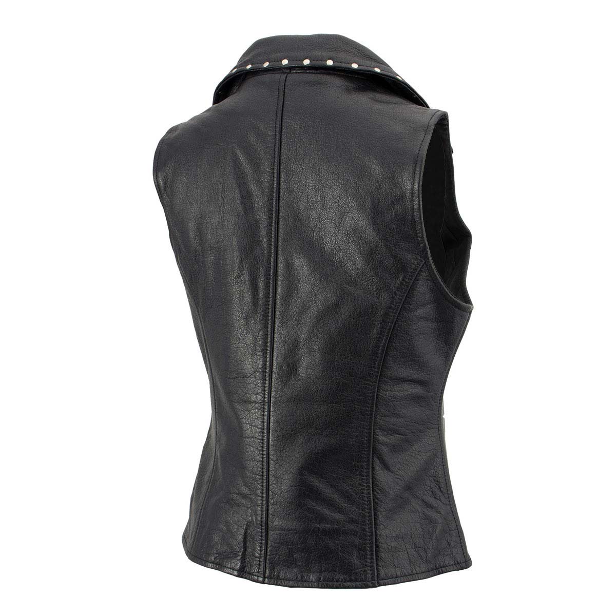 Milwaukee Leather Women's Dita Black Motorcycle Leather Vest w/ Riveted Lapel Collar - LKL4720