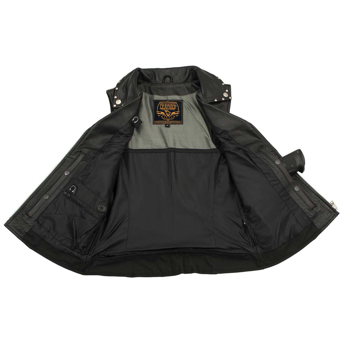 Milwaukee Leather Women's Dita Black Motorcycle Leather Vest w/ Riveted Lapel Collar - LKL4720