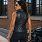 Milwaukee Leather Women's Dita Black Motorcycle Leather Vest w/ Riveted Lapel Collar - LKL4720