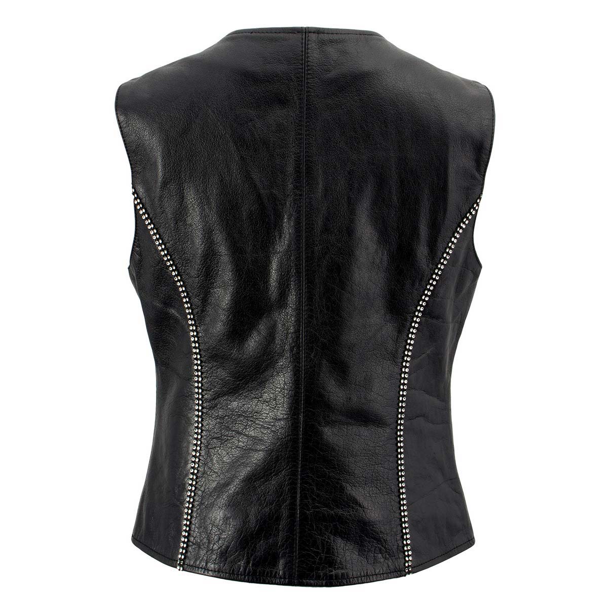 Milwaukee Leather Women's 'Bling' Black Leather V-Neck Motorcycle Rider Vest with Rhinestone Detail - LK4721