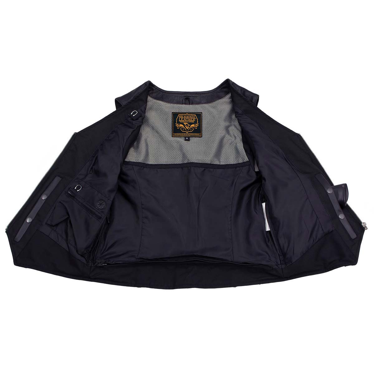 Milwaukee Leather Women's 'Bling' Black Leather V-Neck Motorcycle Rider Vest with Rhinestone Detail - LK4721
