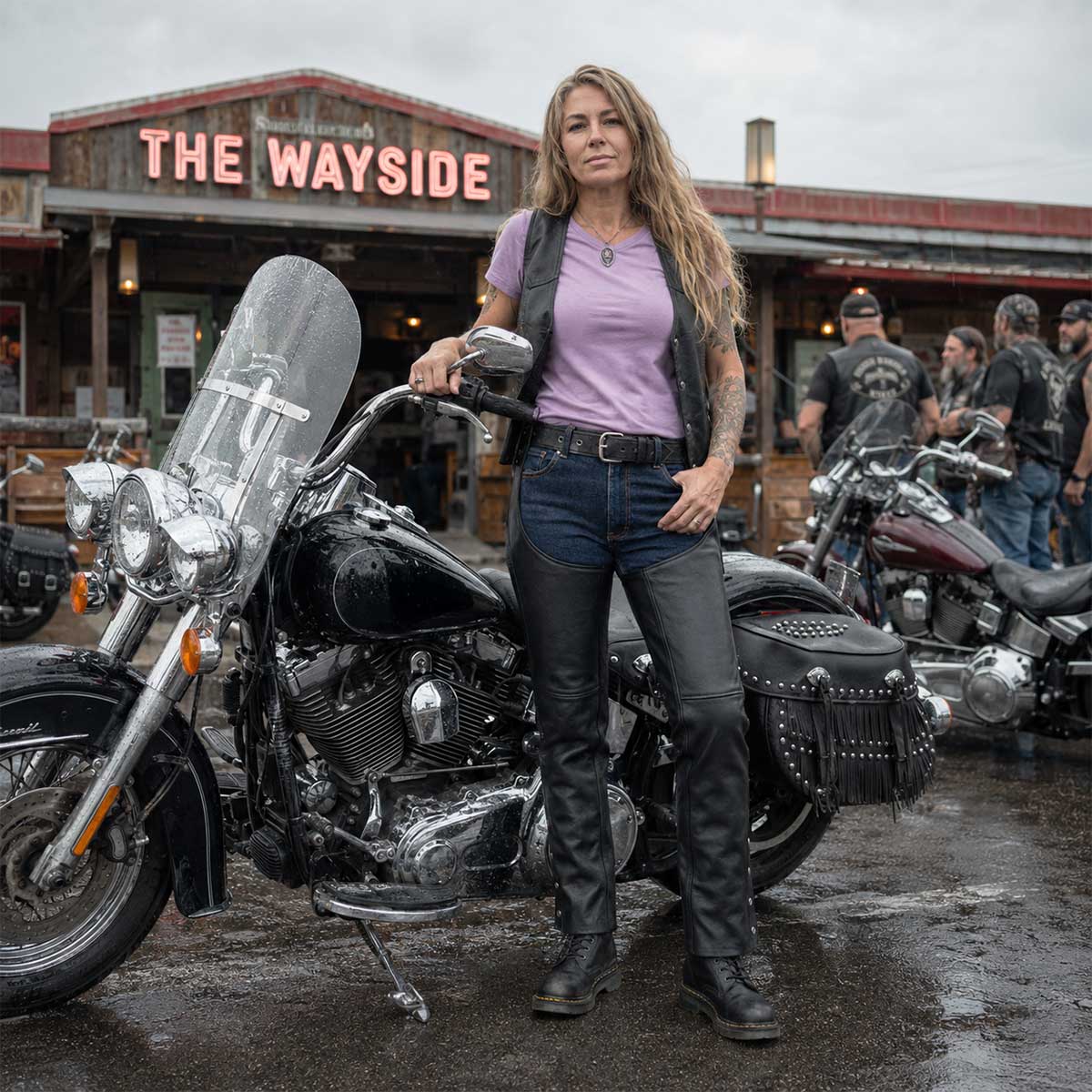 Milwaukee Leather LKL6707 Women's Black Premium Leather Dual Comfort Motorcycle Rider Chaps