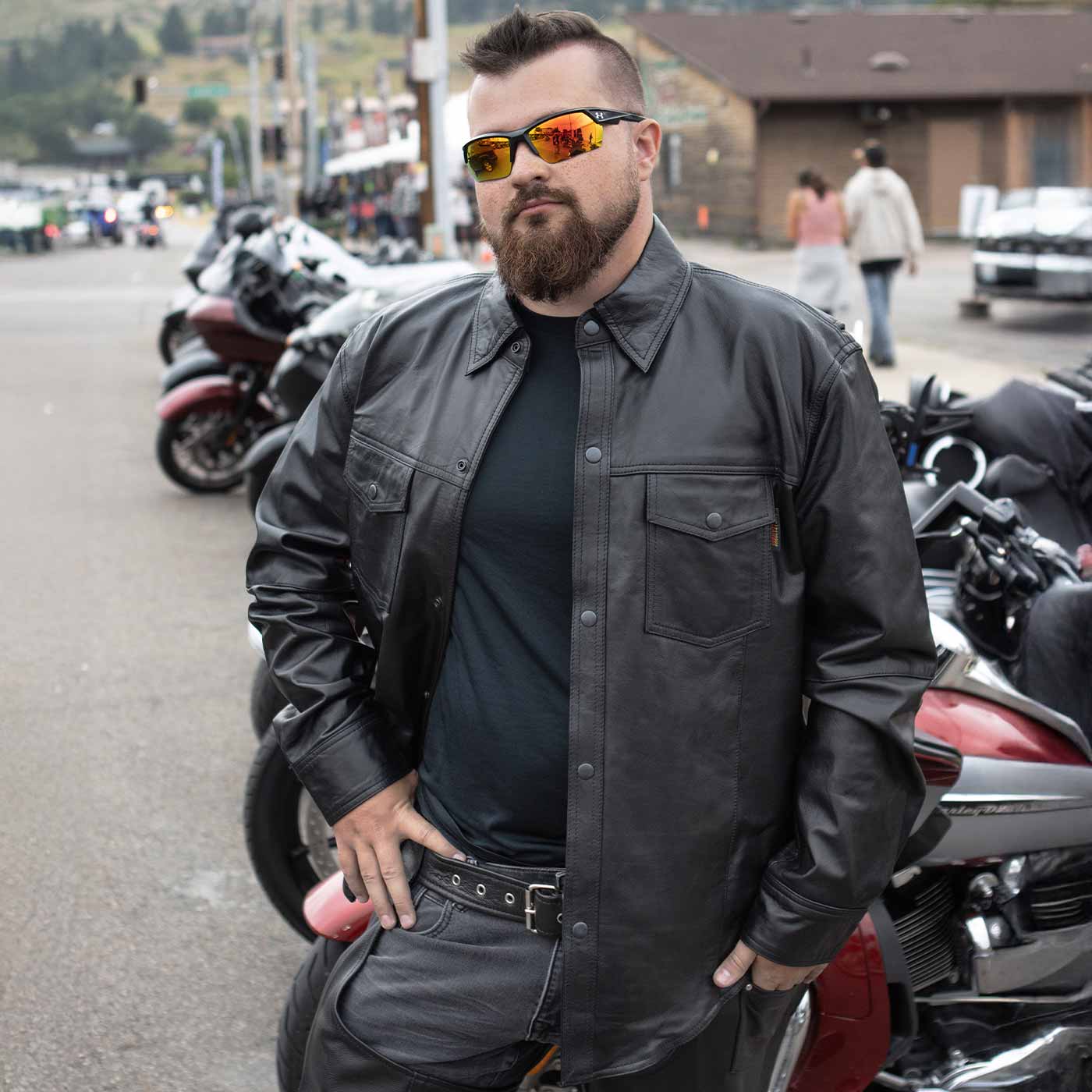 Milwaukee Leather LKM1600 Men's Black Lightweight Casual Biker Style Leather Shirt