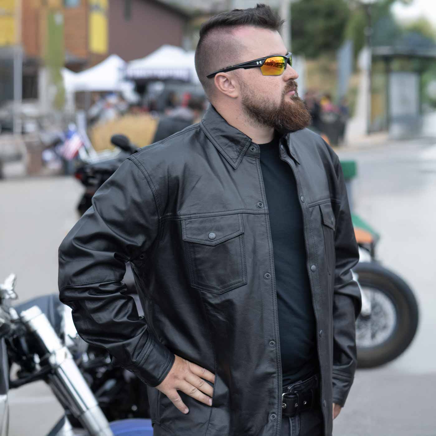 Milwaukee Leather LKM1600 Men's Black Lightweight Casual Biker Style Leather Shirt