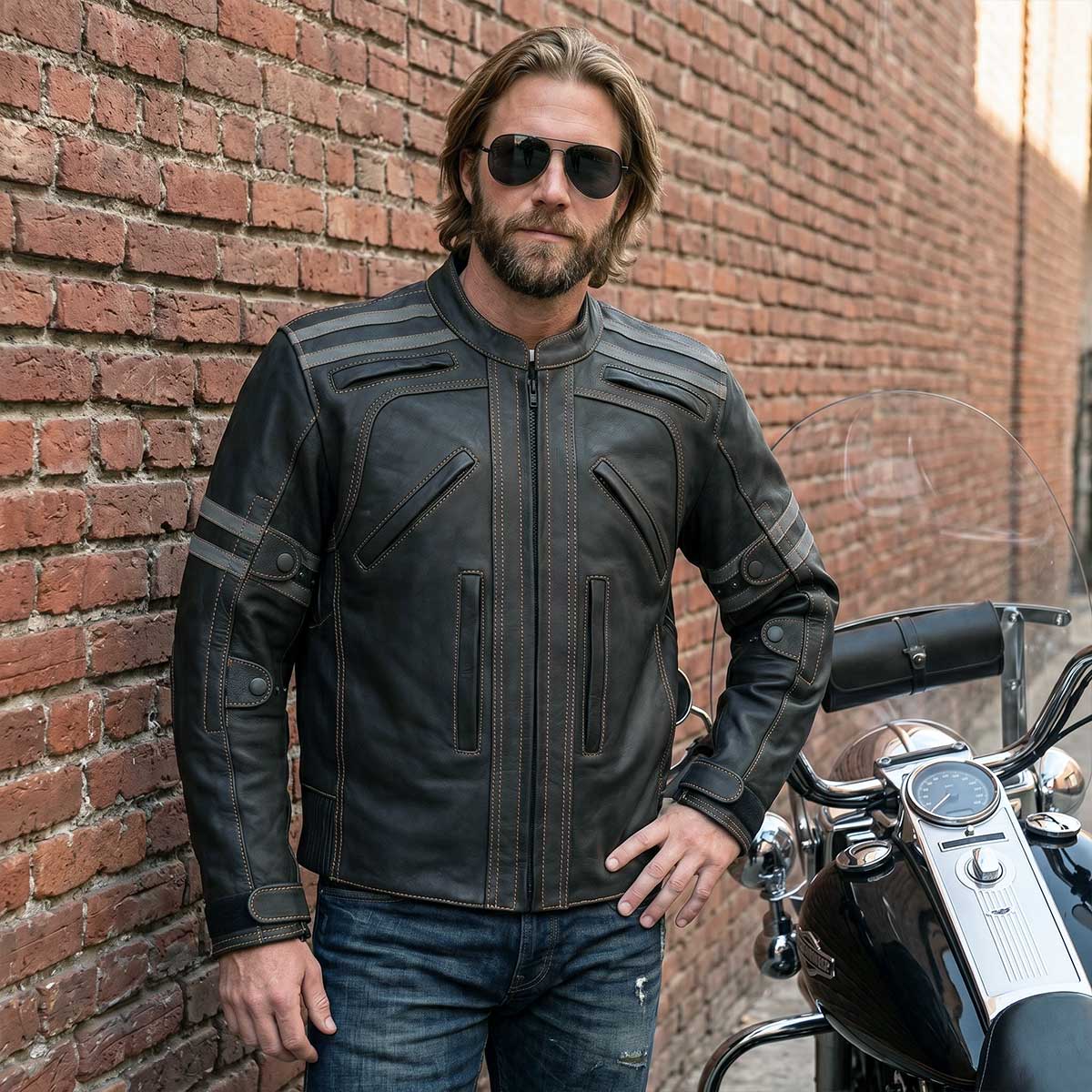 Milwaukee Leather Men's Matte Black Street CE Armored Motorcycle Vented Jacket - Reflective - LKM17012