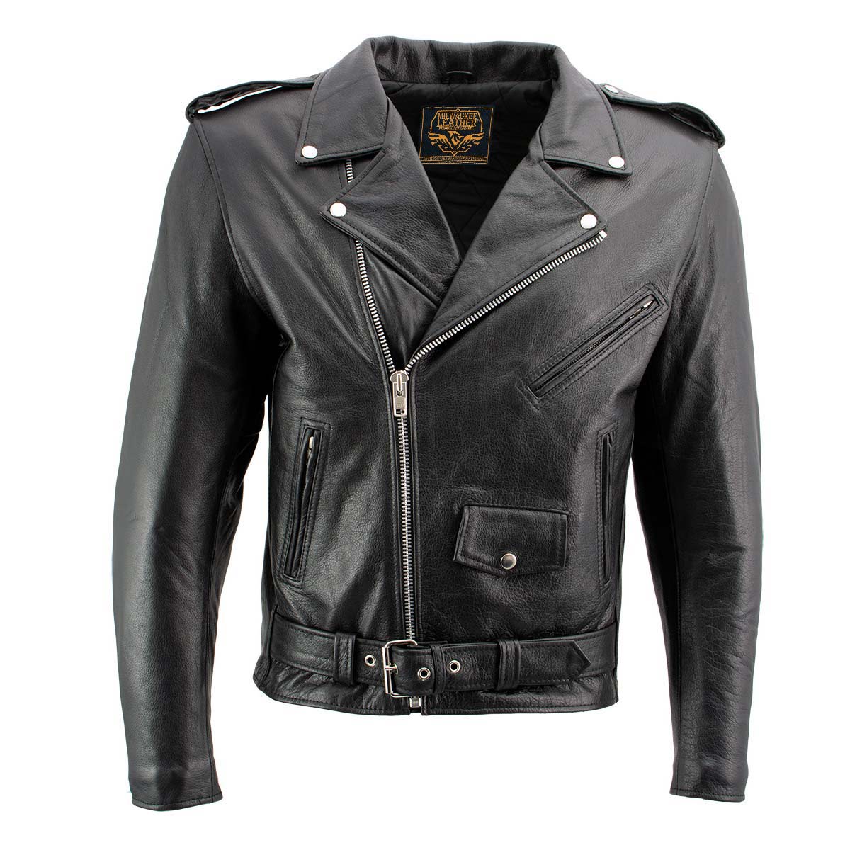 Milwaukee Leather Men's Classic Armored Black Leather Motorcycle Jacket w/ CE Armor - LKM17020