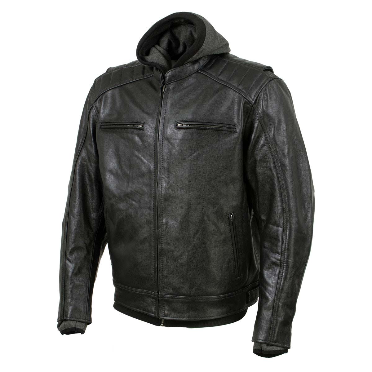 Milwaukee Leather Men's Alibi Black Leather Motorcycle Jacket w/ CE Armor, Removable Hoodie - LKM17021