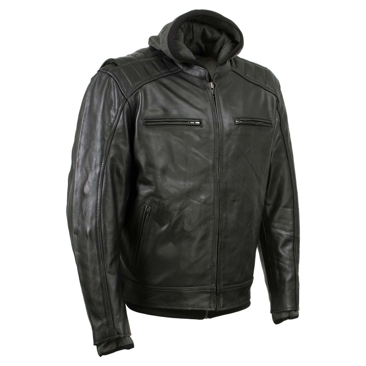 Milwaukee Leather Men's Alibi Black Leather Motorcycle Jacket w/ CE Armor, Removable Hoodie - LKM17021