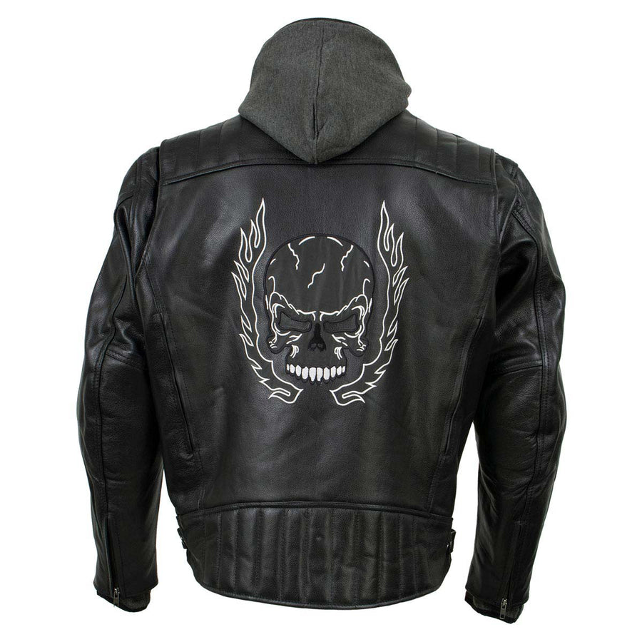 Milwaukee Leather Men's Alibi Black Leather Motorcycle Jacket w/ CE Armor, Removable Hoodie - LKM17021