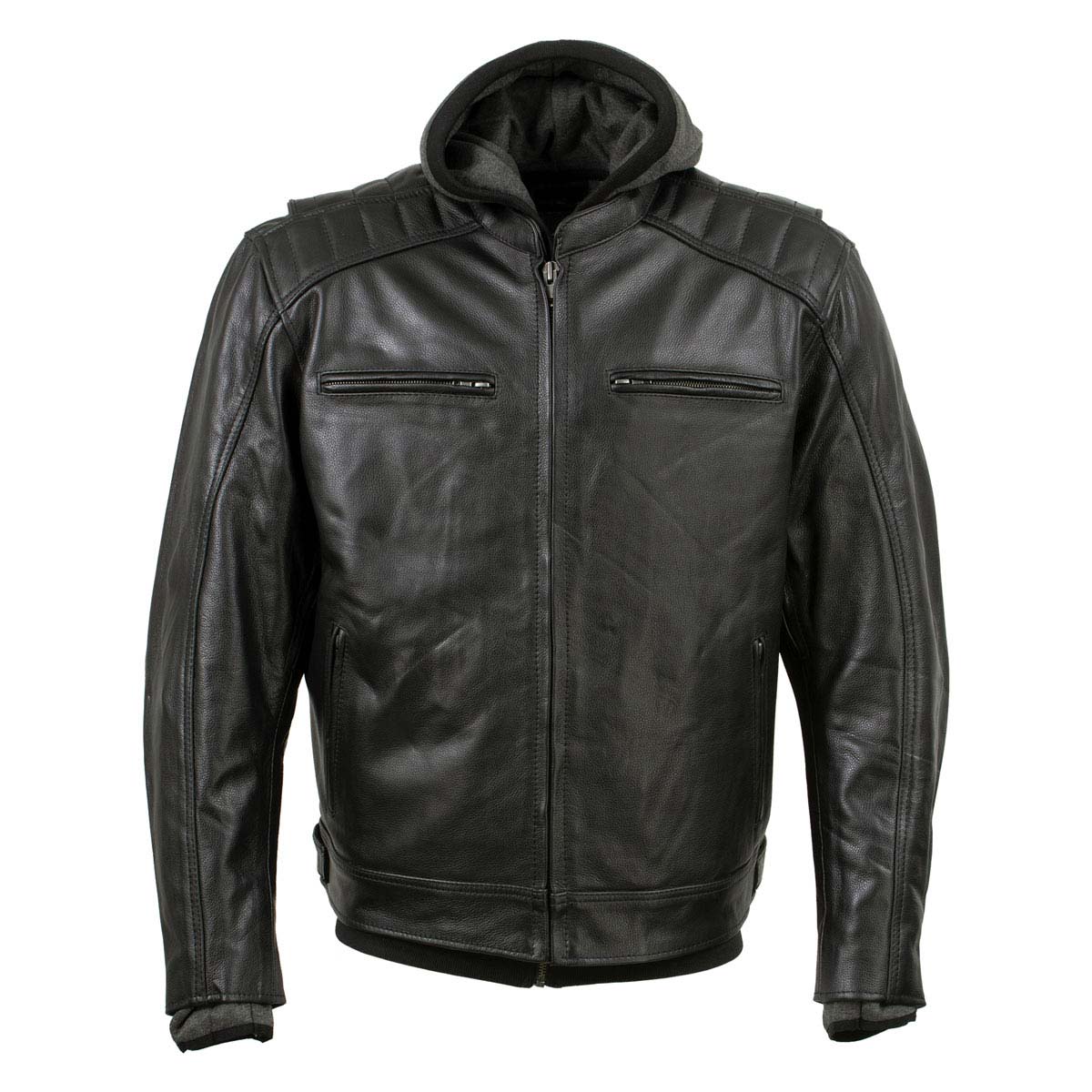 Milwaukee Leather Men's Alibi Black Leather Motorcycle Jacket w/ CE Armor, Removable Hoodie - LKM17021