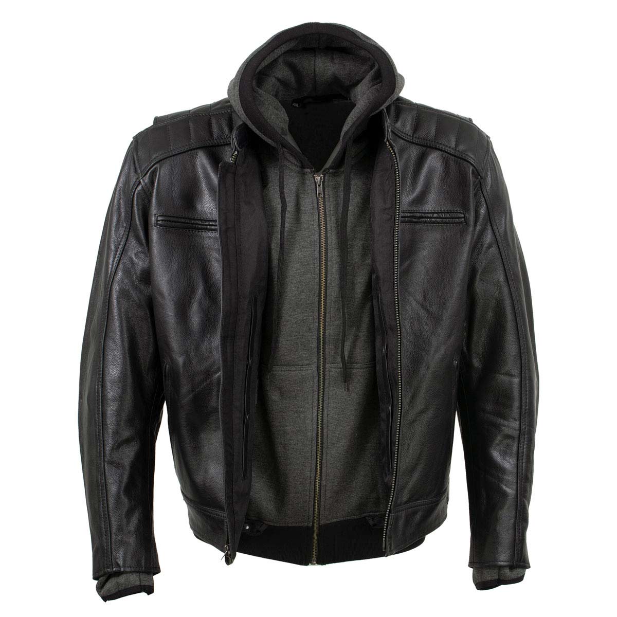 Milwaukee Leather Men's Alibi Black Leather Motorcycle Jacket w/ CE Armor, Removable Hoodie - LKM17021