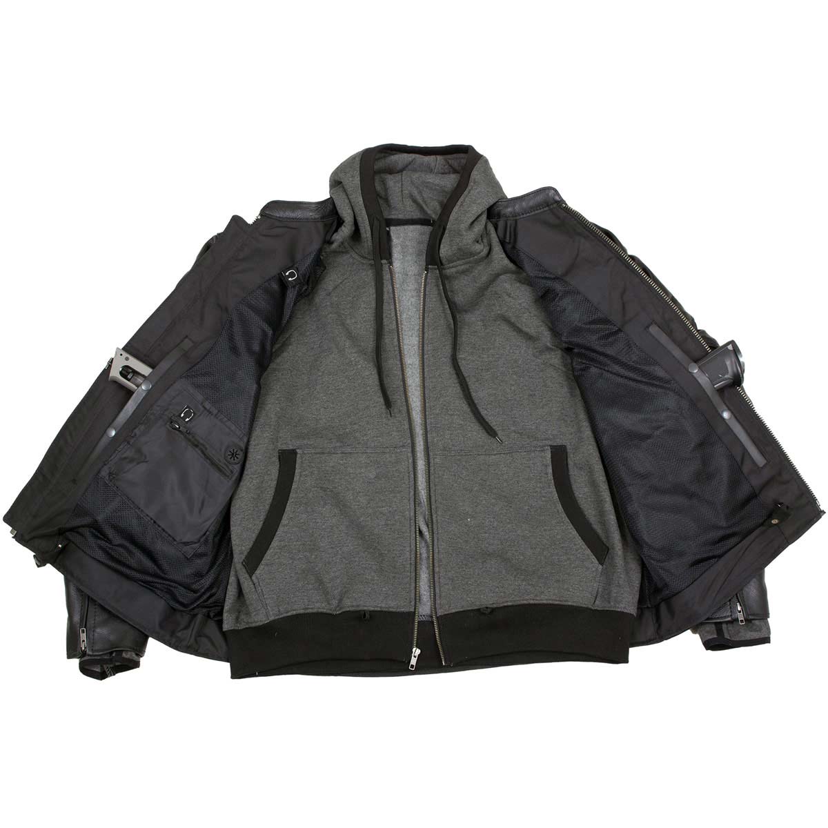Milwaukee Leather Men's Alibi Black Leather Motorcycle Jacket w/ CE Armor, Removable Hoodie - LKM17021