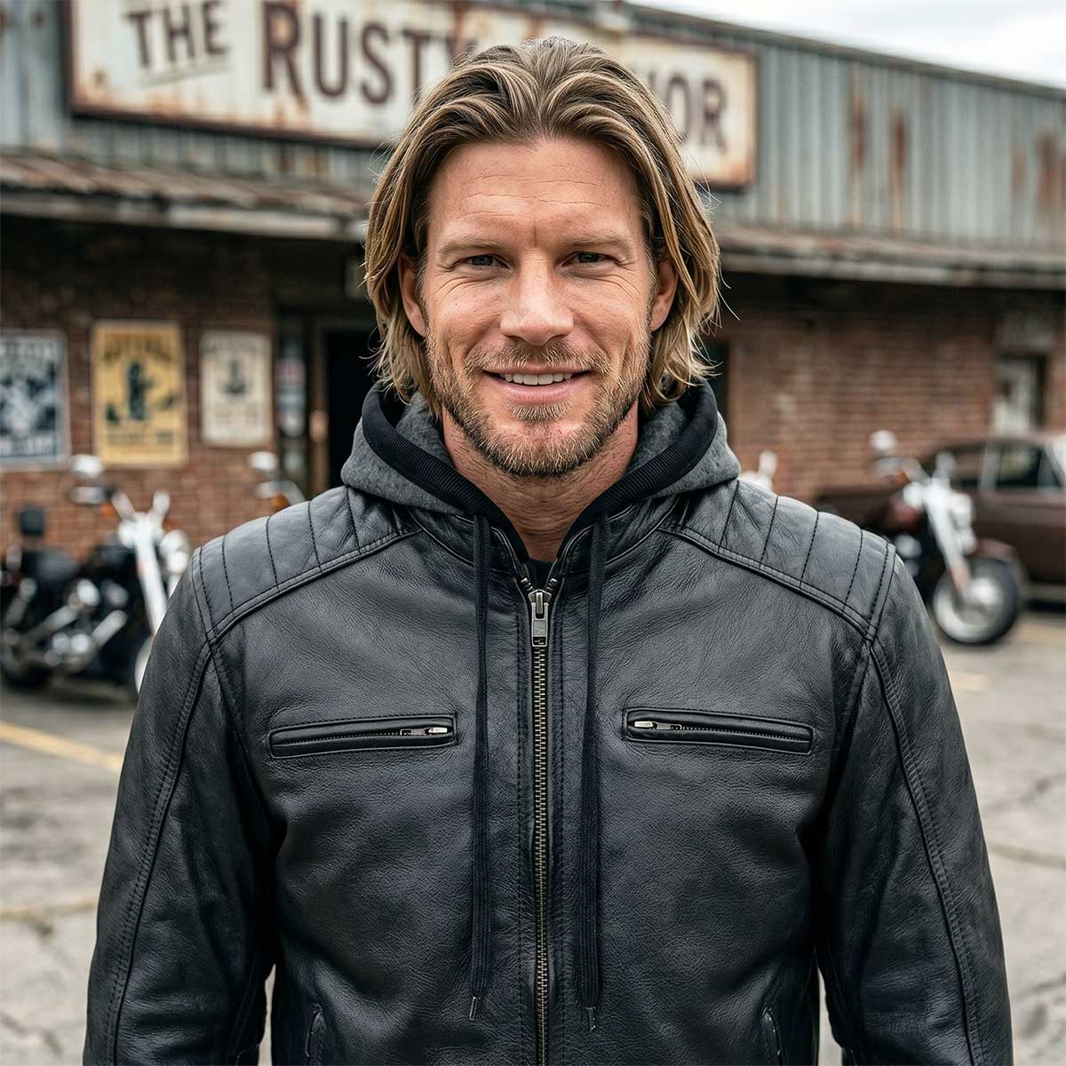 Milwaukee Leather Men's Alibi Black Leather Motorcycle Jacket w/ CE Armor, Removable Hoodie - LKM17021