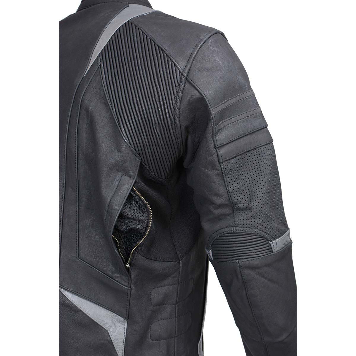 Milwaukee Leather Men's Stryde Black and Grey Matte Finish Racer Leather Motorcycle Jacket - LKM17024