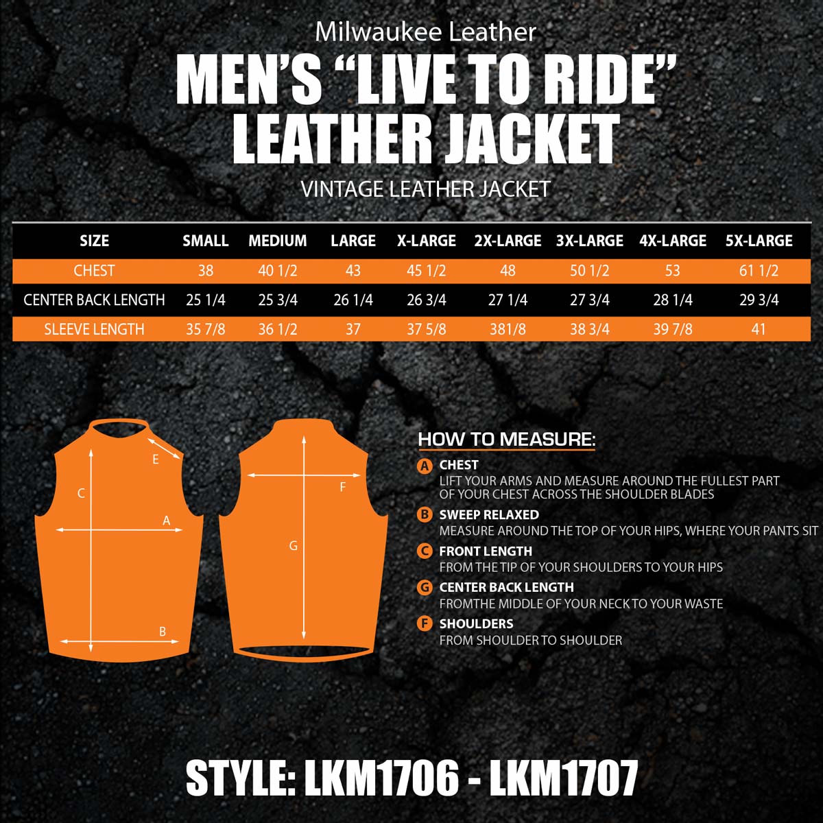 Milwaukee Leather Men's Live to Ride Classic Black Premium Leather CE Armored Motorcycle Jacket - Side Lace - LKM1706