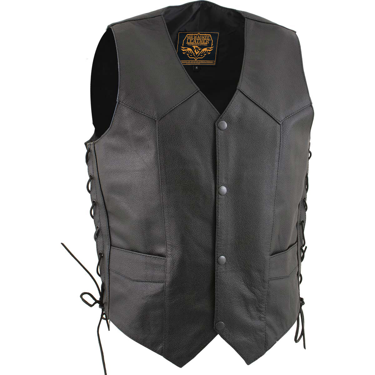 Milwaukee Leather Men's Classic ‘Side Laced Black Western Style Motorcycle Vest - LKM3776