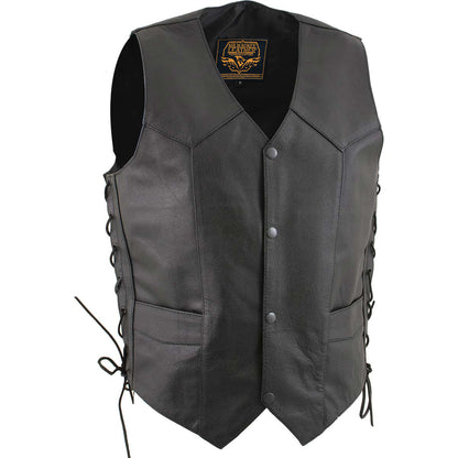 Milwaukee Leather Men's Classic ‘Side Laced Black Western Style Motorcycle Vest - LKM3776