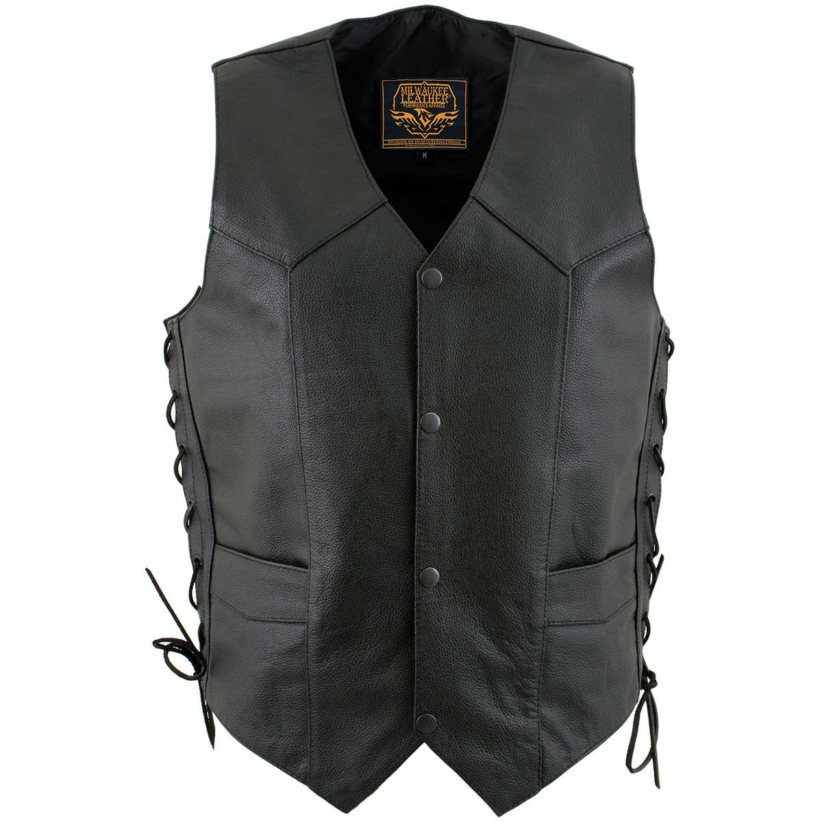 Milwaukee Leather Men's Classic ‘Side Laced Black Western Style Motorcycle Vest - LKM3776