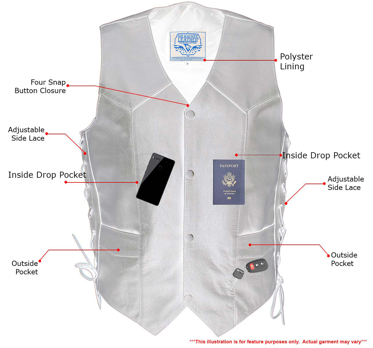 Milwaukee Leather Men's Classic ‘Side Laced Black Western Style Motorcycle Vest - LKM3776