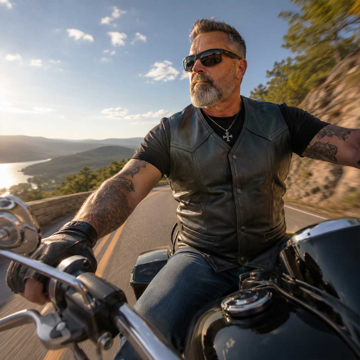 Milwaukee Leather Men's Black Classic Western Style Motorcycle Leather Rider Vest - LKM3778