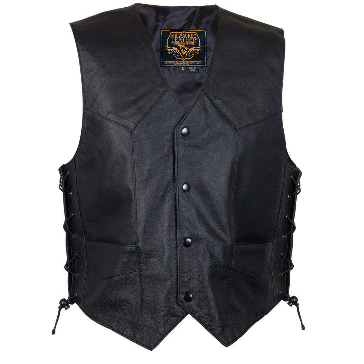 Milwaukee Leather Men's Black Classic Western Style Side Laced Motorcycle Leather Vest - LKM3779