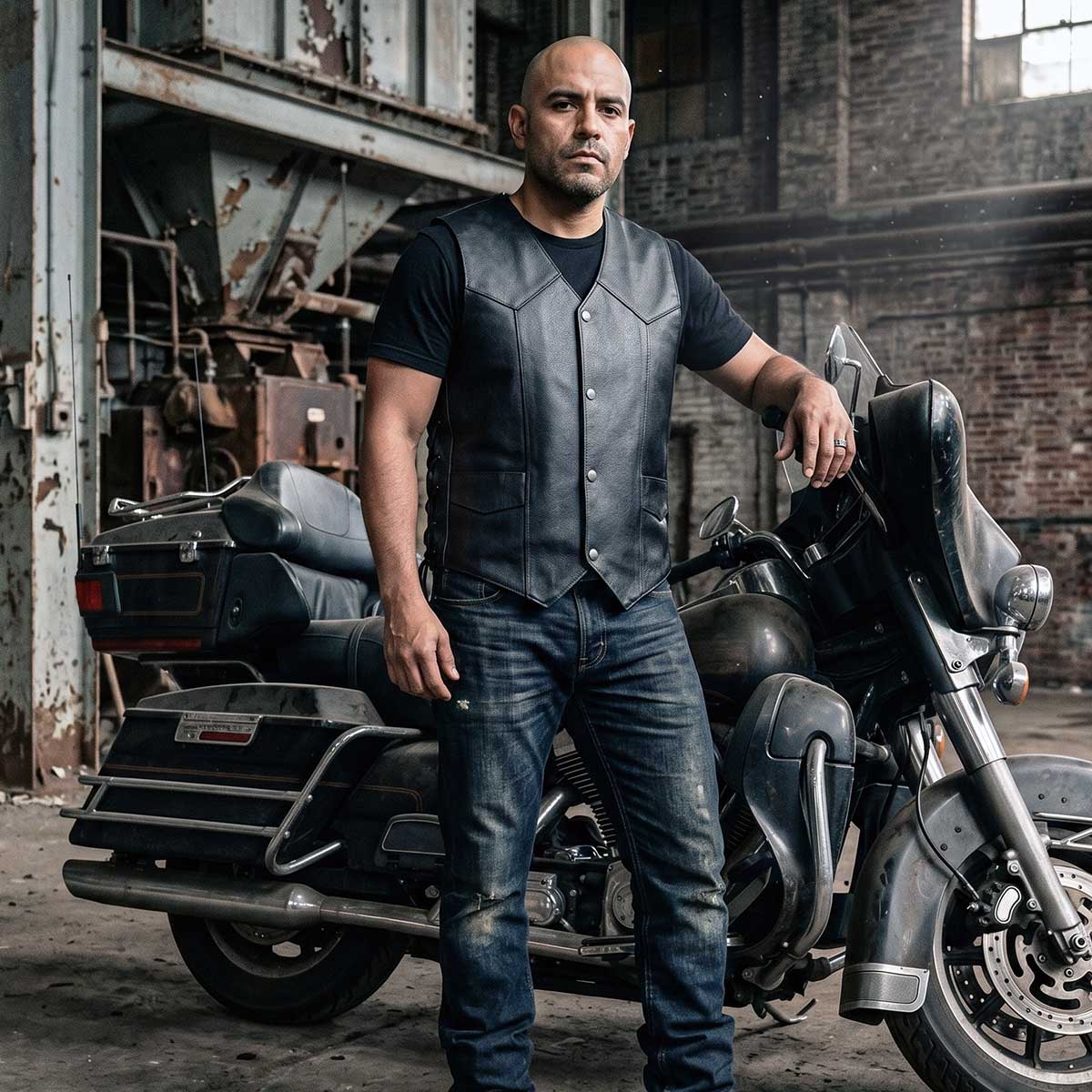 Milwaukee Leather Men's Black Classic Western Style Side Laced Motorcycle Leather Vest - LKM3779
