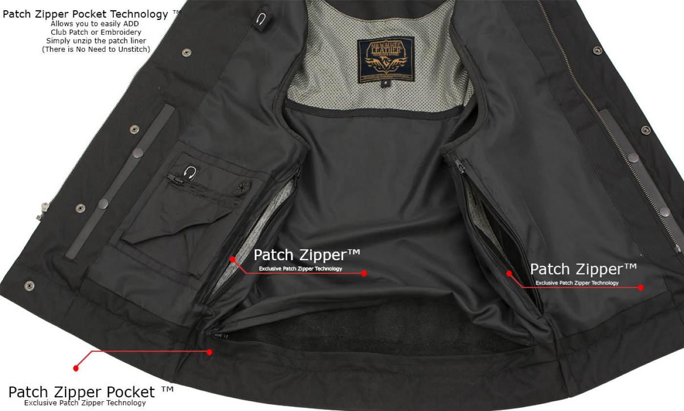 Milwaukee Leather Men's Barrage Flat Black Leather Motorcycle Club Style Vest - LKM3790