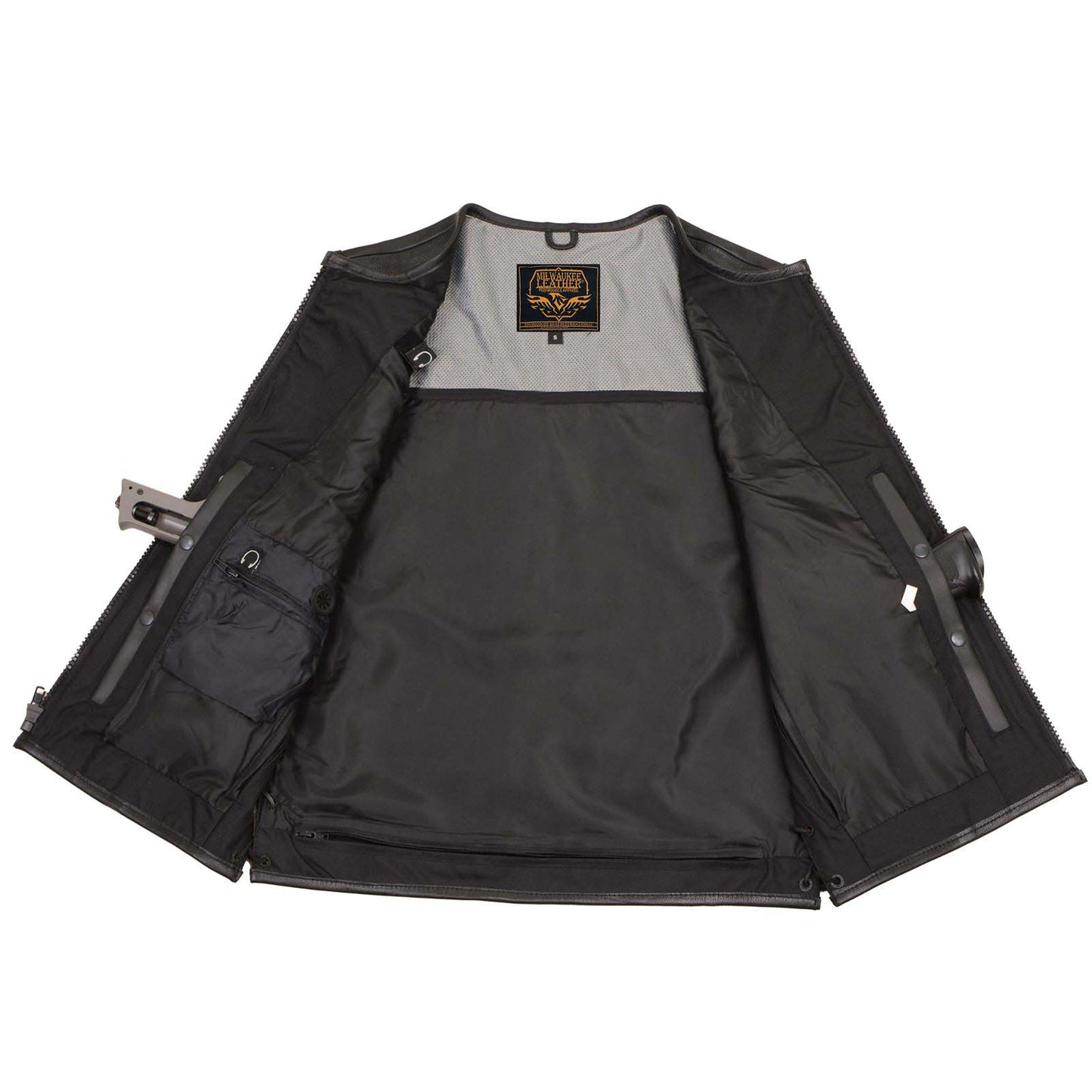 Milwaukee Leather Men's Drifter Black Collarless Buffalo Leather Motorcycle Vest - LKM3792