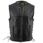 Milwaukee Leather Men's Drifter Black Collarless Buffalo Leather Motorcycle Vest - LKM3792