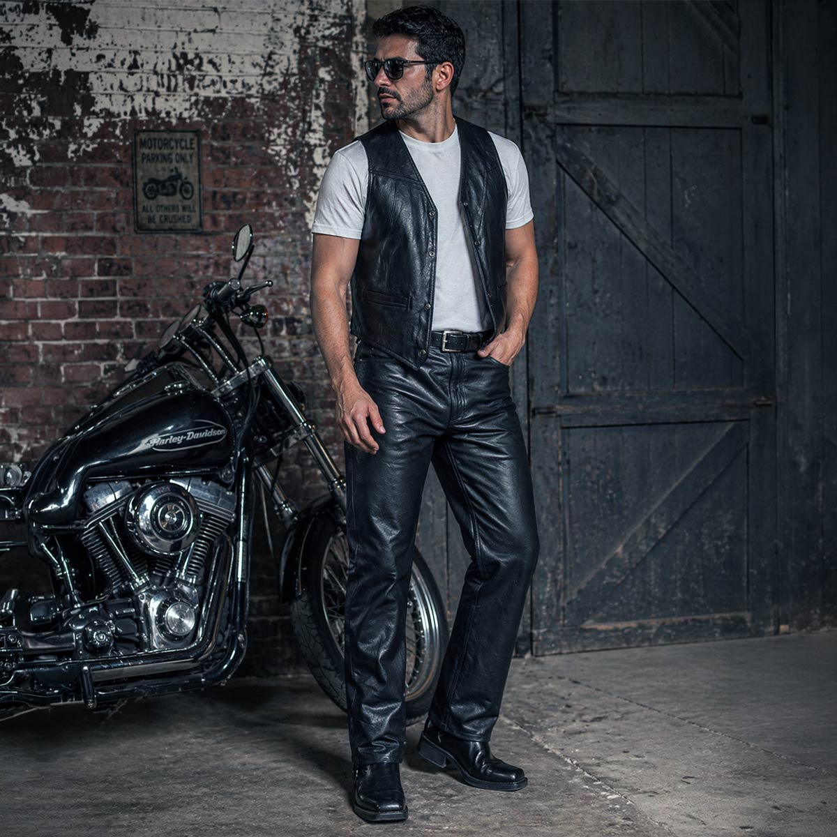 Milwaukee Leather LKM5716 Men's Classic Black Premium Leather Fitted Casual Biker Leather Pants