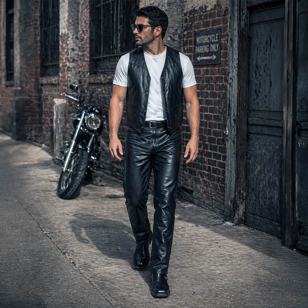 Milwaukee Leather LKM5716 Men's Classic Black Premium Leather Fitted Casual Biker Leather Pants