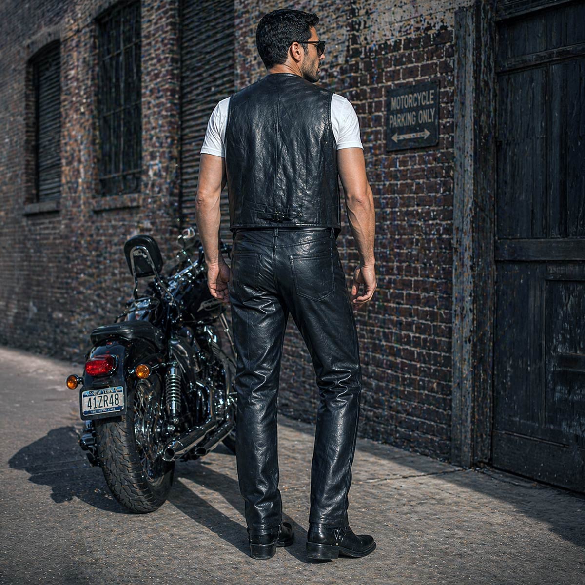 Milwaukee Leather LKM5716 Men's Classic Black Premium Leather Fitted Casual Biker Leather Pants