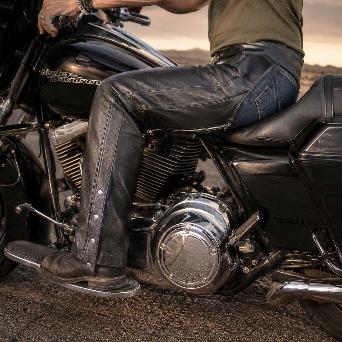 Milwaukee Leather LKM5721 Men's Black Easy Fit Premium Leather Motorcycle Biker Rider Chaps