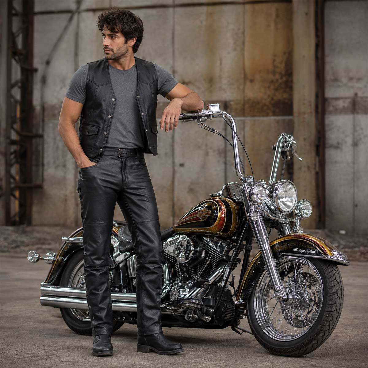 Milwaukee Leather LKM5726 Men's Black Premium Leather Motorcycle Over Pants with Side Zipper and Snaps