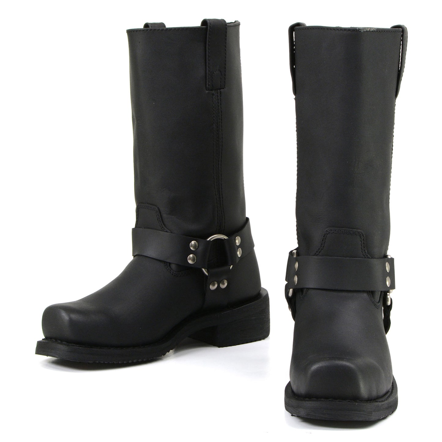 MMCC MB410 Men's Classic Harness Black Leather Biker Boots - Riding Footwear
