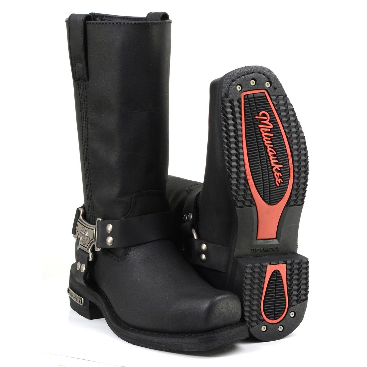 MMCC MB410 Men's Classic Harness Black Leather Biker Boots - Riding Footwear
