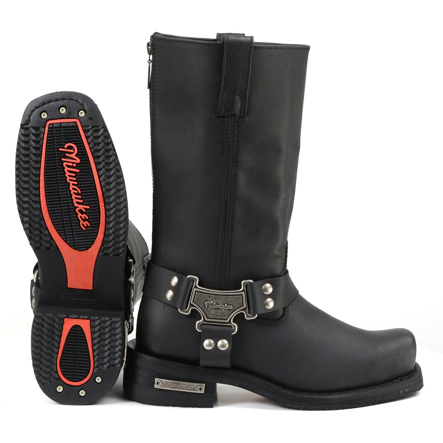 MMCC MB410 Men's Classic Harness Black Leather Biker Boots - Riding Footwear