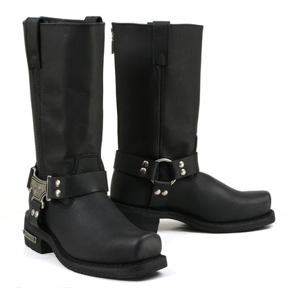 MMCC MB410 Men's Classic Harness Black Leather Biker Boots - Riding Footwear