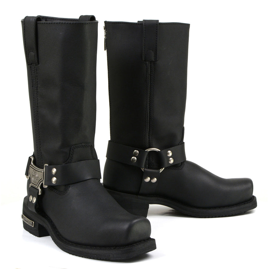MMCC MB410 Men's Classic Harness Black Leather Biker Boots - Riding Footwear