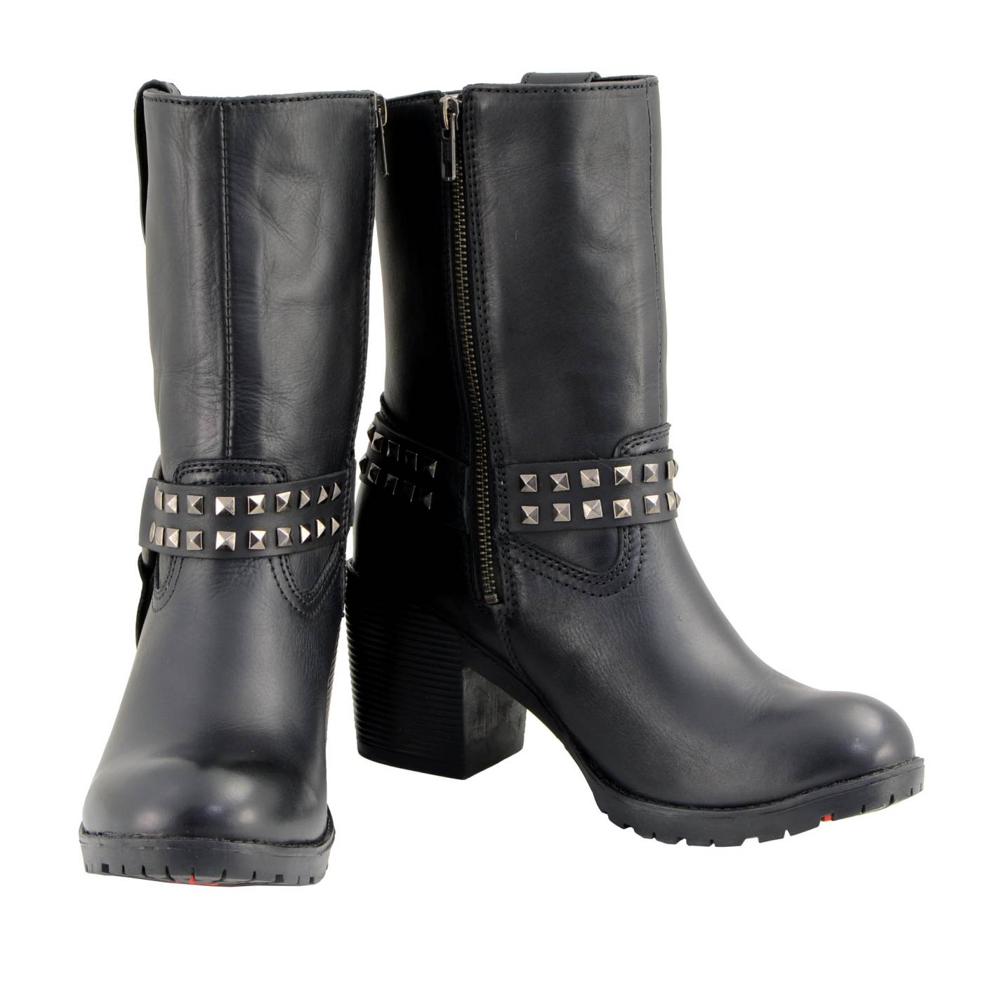 Milwaukee Leather Women's Stud Rebel Black Leather Harness Motorcycle Boots - MBL9314