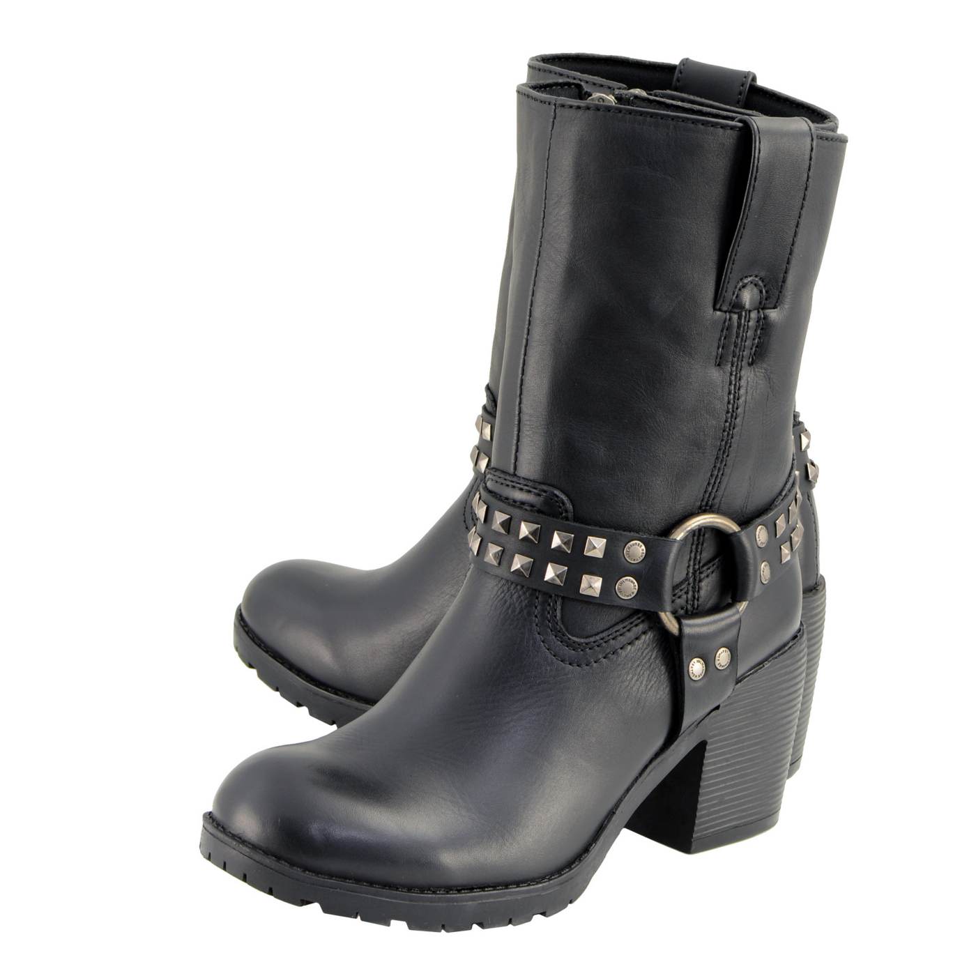 Milwaukee Leather Women's Stud Rebel Black Leather Harness Motorcycle Boots - MBL9314