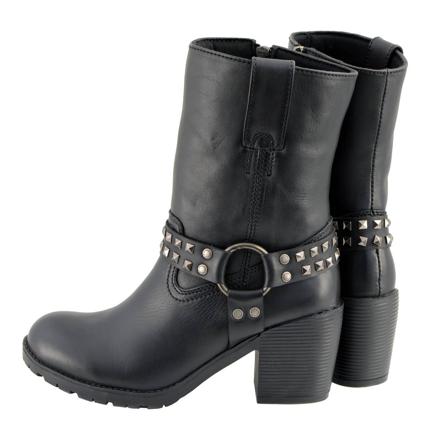 Milwaukee Leather Women's Stud Rebel Black Leather Harness Motorcycle Boots - MBL9314